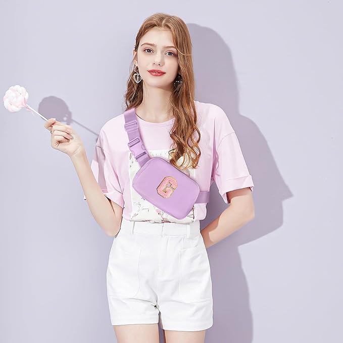Gitus Initial Belt Bag Fanny Pack Crossbody Bag for Girls Birthday Gifts Age 8-10 Teen Girl Gifts Trend Stuff Personalized Letter Gifts for Daughter Sister (Lavender-G)