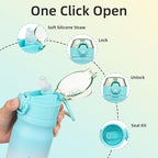 BJPKPK 14oz Insulated Water Bottle With Straw Stainless Steel Double Wall Water Bottles BPA Free Leak Proof Thermo With Lockable Flip Lid And Soft Silicone Spout,Sea Salt