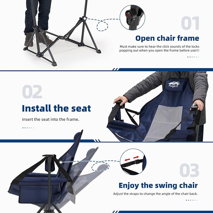 Portable Hammock Camping Chair with Adjustable Back, Folding Hammock Chair Supports 330lbs, Camping Swing Chair for Adults, Camping Hammock Chair for Lawn, Concerts, Backyard, Stargazer