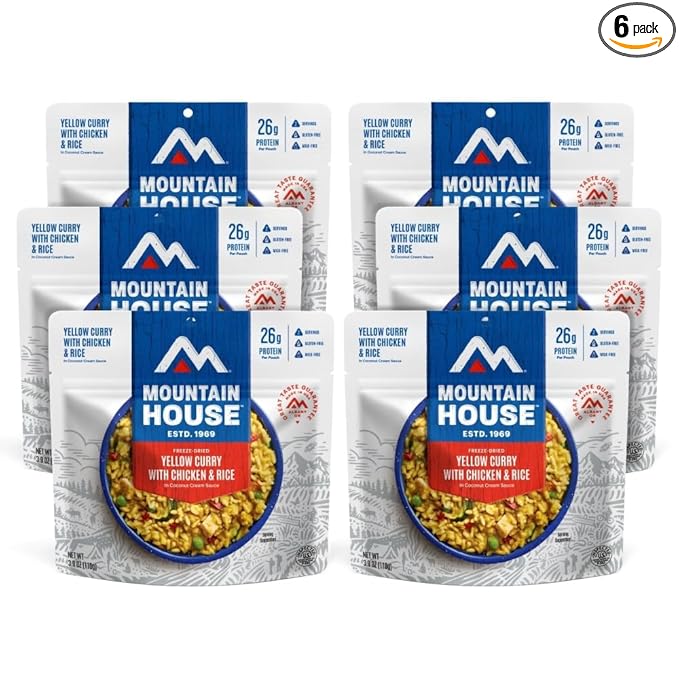 Mountain House Yellow Curry with Chicken & Rice | Freeze-Dried Backpacking & Camping Food | 6-Pack |Gluten-Free