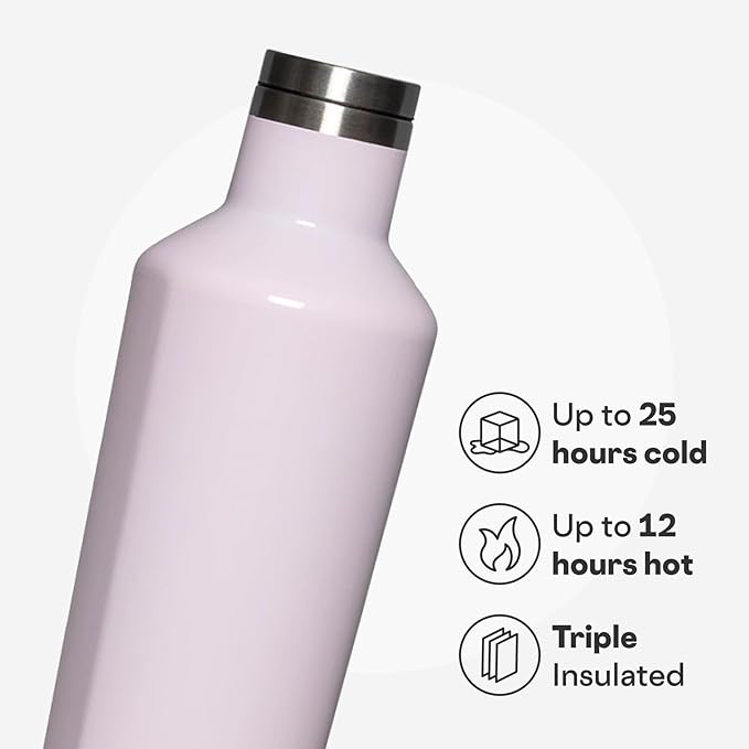 Corkcicle Classic Canteen Insulated Water Bottle - Stainless Steel Reusable Tumbler - Triple Insulated - Keeps Drinks Cold 25 Hours or Hot 12 Hours - Cupholder Friendly - Powder Puff - 25 oz