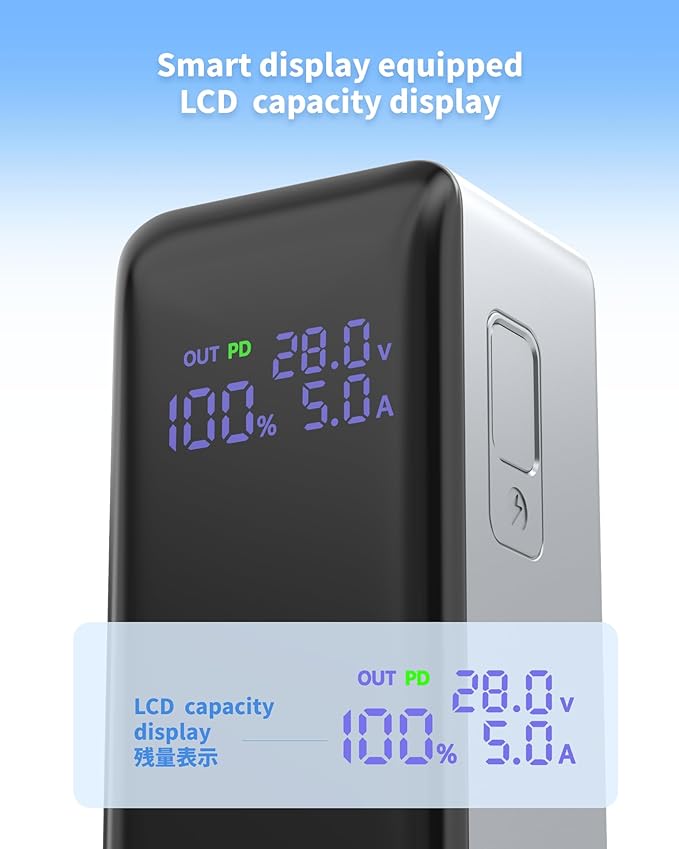 140W Power Bank,40,000mAh 3 USB-C-Port Laptop Portable Charger(148Wh), Digital Display,PD3.1 Fast Charging External Battery Pack Compatible with PC/iPhone 16/15/14/13 Series and More