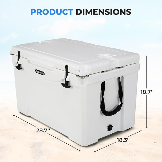 SereneLife Ultra-Tough 25-75 Quart Rotomolded Cooler Box, Holds Upto 64 Cans, Keeps Ice Up to 5 Days, Heavy-Duty Insulated Portable Ice Chest Box, Ideal for Camping, Beach, Picnics, Tailgating, etc