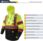 JKSafety Hi-Vis Reflective Safety Rain Jacket for Men Women Waterproof Rain Gears for Farming Fishing Work HV Rain Jacket with Inner Mesh Lining and Pockets (117A-YBlk XXL)