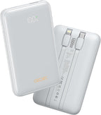 Portable Charger 10000mAh, Cell Phone Portable Power Banks with 22.5W PD Fast Charging, Compact Phone Charger Built in Cable, Compatible with Apple, Samsung, Google, Motorola and More-Grey