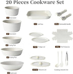 20 Pcs Pots and Pans Set Non Stick, Stackable Cookware Sets with Detachable Handle, Granite Induction RV Kitchen Portable Cooking Set Removable Handles, Dishwasher ＆ Oven Safe, Cream White