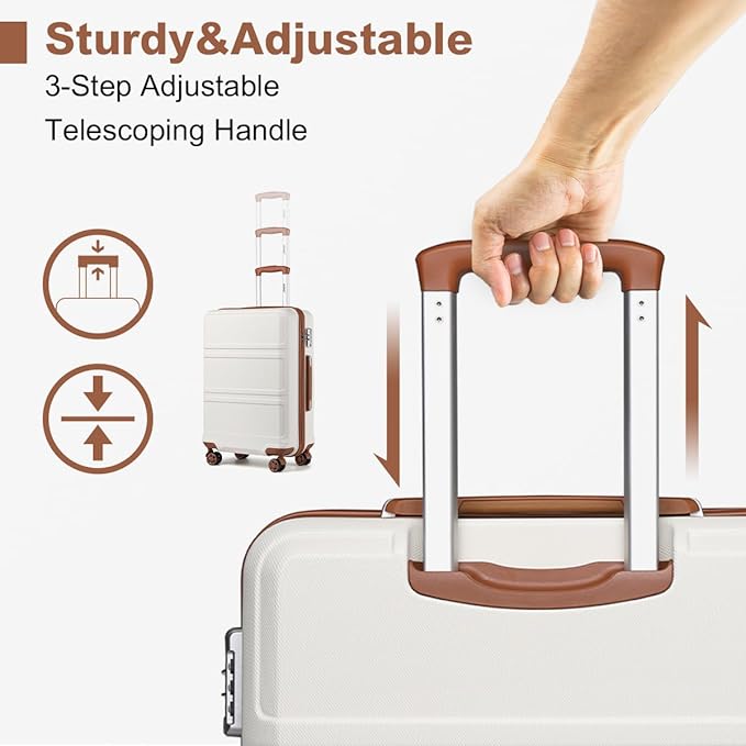 Kono 24 Inch Luggage Suitcase Lightweight with Spinner Wheels TSA Lock Hardside Medium Checked Luggage Durable Rolling Suitcase Cream White