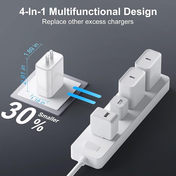 USB C Charger Block, 3-Pack 40W Wall Plug Fast Charging Block, 4-Port PD + QC Power Adapter Type C Charging Blocks Cube, Compatible with iPhone 17/17 Pro/17Pro Max/16/15/14/13/12/11, Tablets（White）