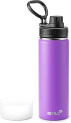 Insulated Water Bottle-22 oz Stainless Steel Double Wall Vacuum Wide Mouth Water Bottle with Spout Lid-Metal Leak Proof Flask for Travel (Purple)
