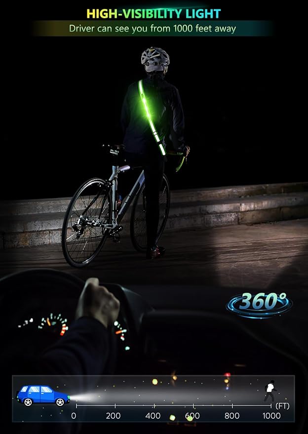LED Reflective Belt Sash for Walking at Night, Night Running Safety Gear High Visibility Rechargeable LED Light Up Running Belt for Runners Walkers Men Women