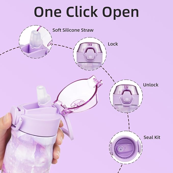 BJPKPK Stainless Steel Insulated Water Bottle With Straw Lid 14oz Reusable Metal Thermo Bottles Keep Cold And Hot,Dawn