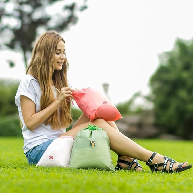 Set of 5 Waterproof Drawstring Bag PE Plastic Folding Sport Home Travel Storage Use combine C