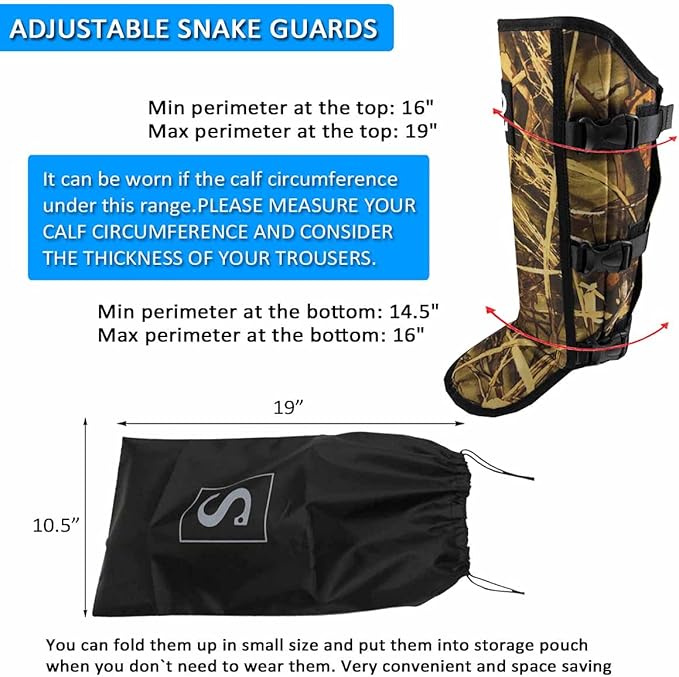 Snake Gaiters for Men & Women,Sturdy Snake Bite Proof Boots,Adjustable Snake Guards,Hiking Gaiters with Storage Pouch.
