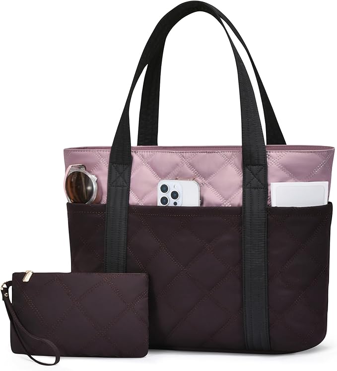 LOVEVOOK Puffer Tote Bag for Women, Puffy Work Handbag, Travel Shoulder Carry On Bag with Zipper for Teacher Nurse Gym