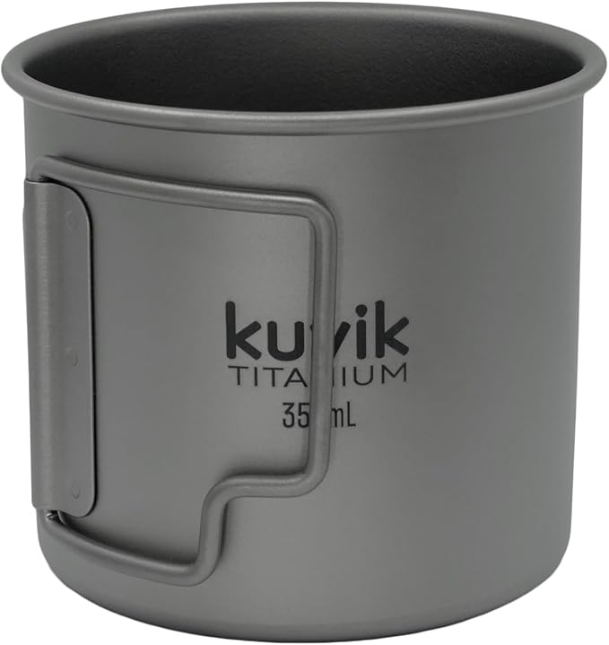 Kuvik Titanium Cup with Lid 350ml (11.8 oz) - Ultralight and Compact Pot for Backpacking, Camping, and Survival