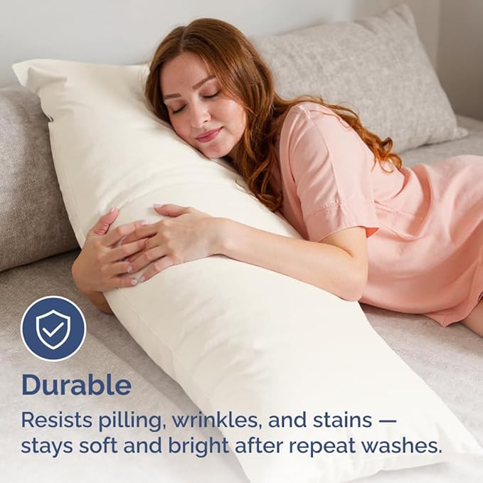 Long Pillowcases - Body Pillow Cover - Long Pillow Insert for Sleeping, Side Sleepers - Soft & Breathable Body Pillow Case with Envelope Enclosure - Comfy & Machine Washable - 20" x 54" (Off White)