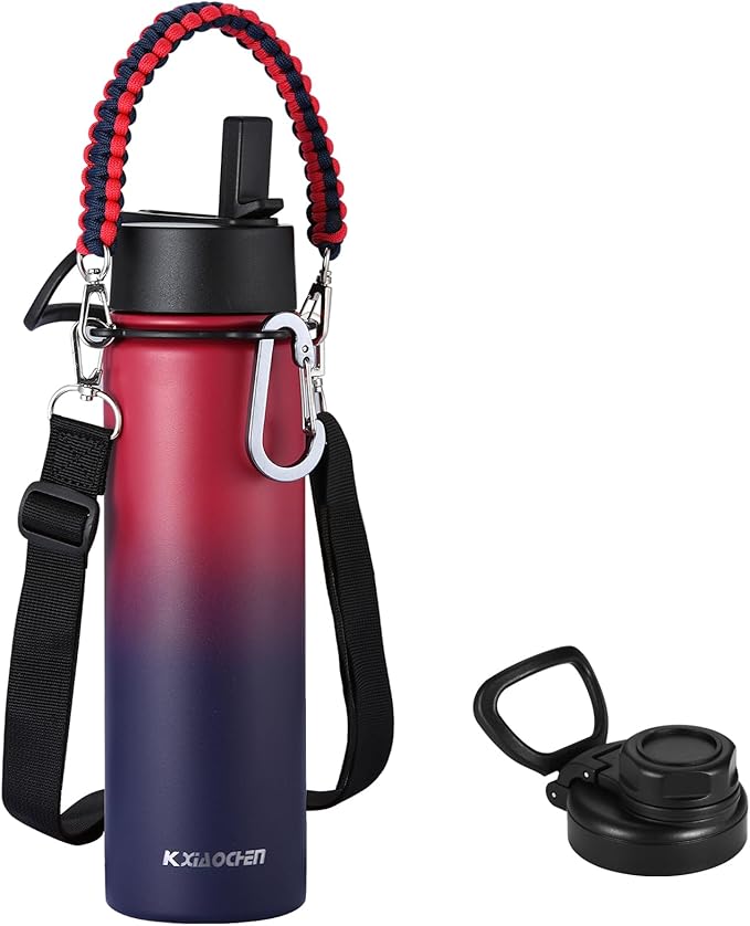 KXIAOCHEN Insulated Water Bottle, Stainless Steel Water Bottle, 2 Lids (Straw and Handle Lid),Wide Mouth Metal Water Bottles Keep Hot and Cold, Double Walled, Thermo Mug, Metal Canteen