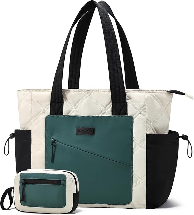 LOVEVOOK Tote Bag for Women, puffer tote bag for Work Travel Nurse, Lightweight quilted Bags with Compartments