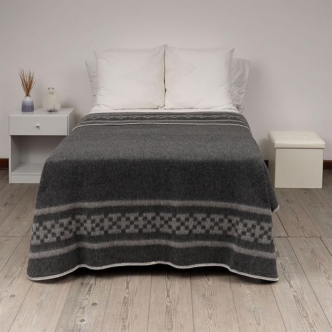 Inca Wall - Thick Alpaca Wool Blanket Heavyweight Camping Outdoors Indoors Soft Peru Twin Size New Ethnic Design (Dark Gray/Soft Gray, Twin Size)