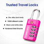 SURE LOCK TSA-Approved 4-Digit Resettable Combination Lock with Open Alert, Easy-Read Dials - for Luggage, School Lockers, Gym, Office, Toolbox & Security Cases (Pink 4 Pack)