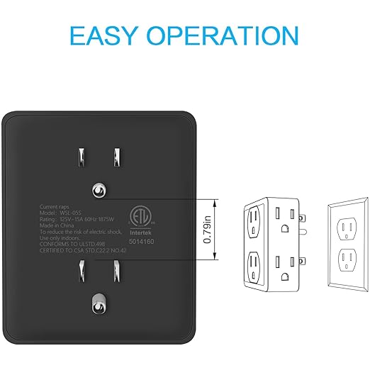 Outlet Extender, HICITY Multi Plug Outlet with 6 Electrical Outlets Adapter, 3-Prong Wall Outlet Tap for Cruise Ship Home Office Dorm, Black (4 Pack)