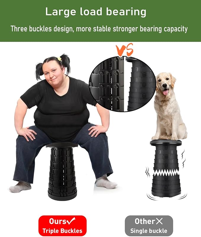 Collapsible Stool with Large Load Capacity,Portable Lightweight Folding Stool for Adults,Collapsible Chair Telescoping Design for Outdoor Fishing,Hiking,Travel,BBQ(Black)