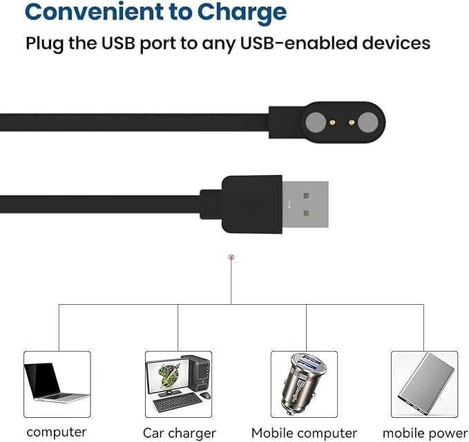 Smart Watch Chargers Compatible for FITVII HM78 HM68 HM58 HM57 H56, Popglory P22, Iaret I18, Morepro HM78, Parsonver SR1 Replacement Charging Cable 60cm (Black)