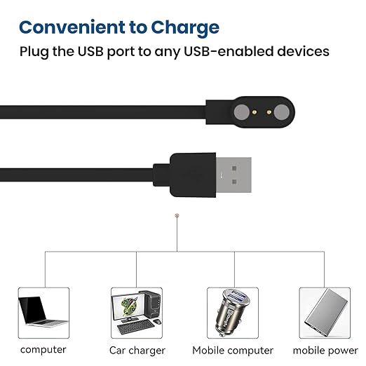 RuenTech Compatible with Tensky 208 Plus BT/208 Plus/208BT, IDW28, IDW19, GTX12 Smart Watch Charger, 3.3FT Replacement Charging Cable for Tensky Smart Watch Charger (Black&Black)