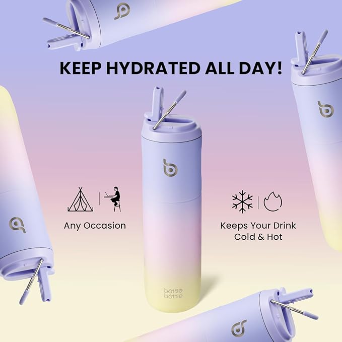 BOTTLE BOTTLE Insulated Water Bottle 24oz with Straw Lid and Handle for Sports Travel Gym Stainless Steel Water Bottles Double-Wall Vacuum Metal Leak Proof BPA-Free