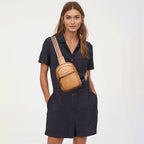 3L SMALL Sling Bag Fanny Packs For Women Men Mini Crossbody Chest Belt Travel Bag Purse Handbag Faux Leather Fashion Cute Light Grey