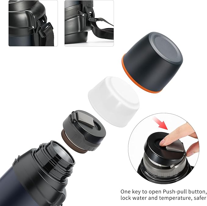 64oz/Half Gallon Large Coffee Thermoses for Travel - Insulated Water Jug Classic Vacuum Bottle with Plastic Cup - 2.0L Stainless Steel Vacuum Insulated Beverage Bottle for Hiking Fishing（Blue）