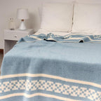 Thick Alpaca Wool Blanket Heavyweight Camping Outdoors Indoors Soft Peru Twin Size Ethnic Design (Soft Blue/Ivory 2, Twin Size)