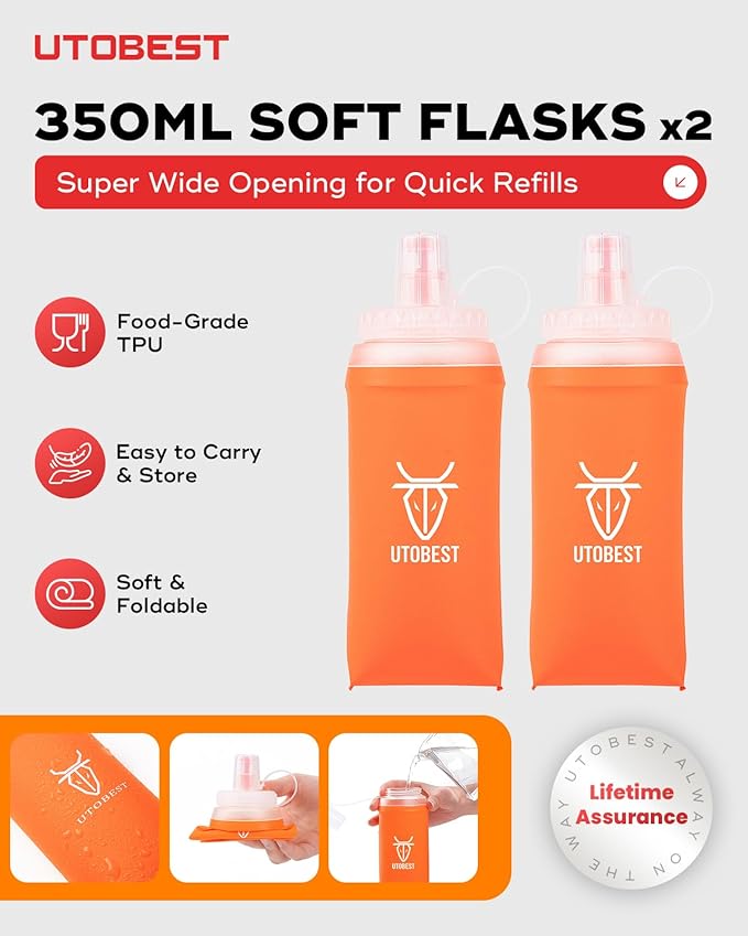 UTOBEST Running Vest, 5L Hydration Vest Lightweight, Breathable and Sweatproof Running Backpack, Adjustable Running Hydration Vest for Trail Running Marathon Race Jogging Cycling