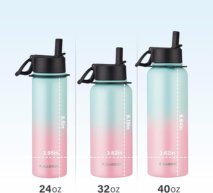 KXIAOCHEN Insulated Water Bottle, Stainless Steel Water Bottle, 2 Lids (Straw and Handle Lid),Wide Mouth Metal Water Bottles Keep Hot and Cold, Double Walled, Thermo Mug, Metal Canteen