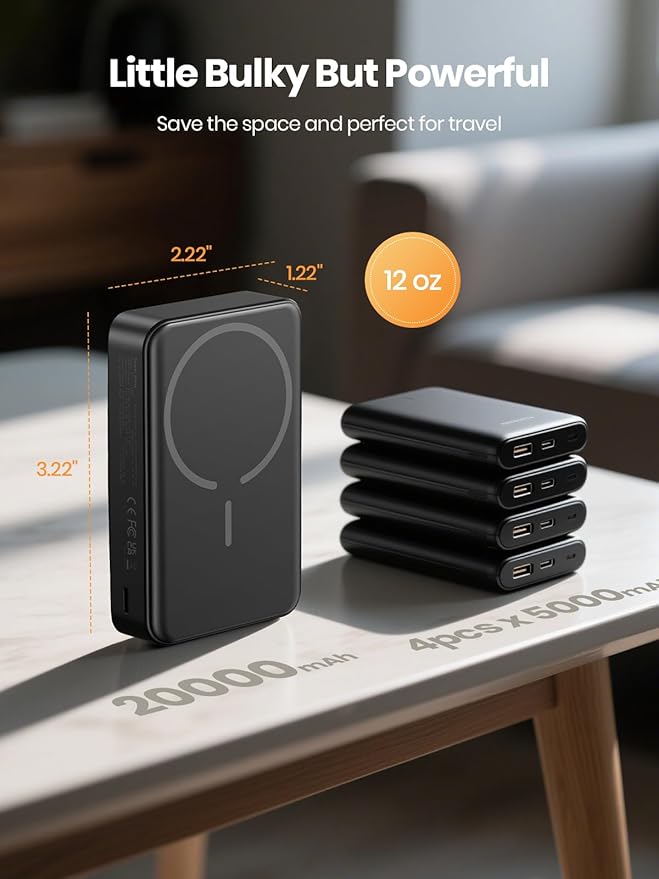 Magnetic Power Bank 20000mAh Wireless Portable Charger PD 20W USB C Fast Charging,for MagSafe Battery Pack Compatible with iPhone 17 Air/16/15/14/13/12 Pro Max/Pro/Plus/Mini