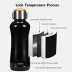 YOHKOH Mini Insulated Water Bottle With Bamboo Lid - 11.8oz Small Vacuum Insulated Water Bottle for Women Kids, 12 Hrs Hot & 24 Hrs Cold Stainless Steel Thermos Leak-Proof BPA-Free (11.8oz,Black)