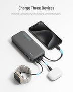 CUKTECH 45W Power Bank 20000mAh, Portable Travel Charger Built-in USB C Cable, Fast Charging Battery Pack for iPhone 16/15/14/13, iPad, Samsung Galaxy, Google Pixel, Android and More (Gray)