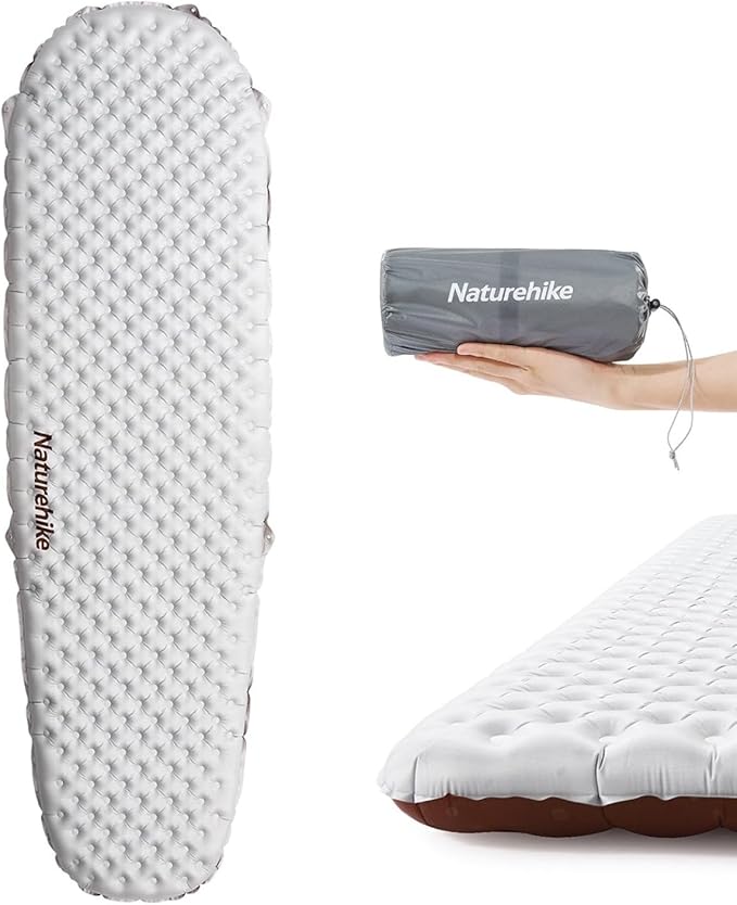 Naturehike Ultralight Inflatable Sleeping Pad -R-Value 5.8 withstands -20°C 8 Layers and Aluminum Film Insulation，for Camping, Backpacking, Hiking, with Inflatable Bag