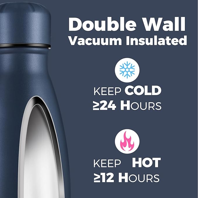 Volhoply 25oz Insulated Water Bottles 1/2/4 Pack, Double Wall Stainless Steel Vacuum Flask Keeps Cold & Hot, BPA Free Leakproof Bottle (Nvay,2 Pack)