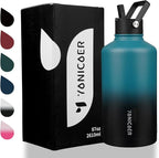 Insulated Water Bottle 87oz,Triple Wall Vacuum Stainless Steel(Dishwasher Safe),Leak Proof & Non-BPA,Flask Jug with Paracord Handle & Straw Spout Lids Sports Gradient indigo blue/black