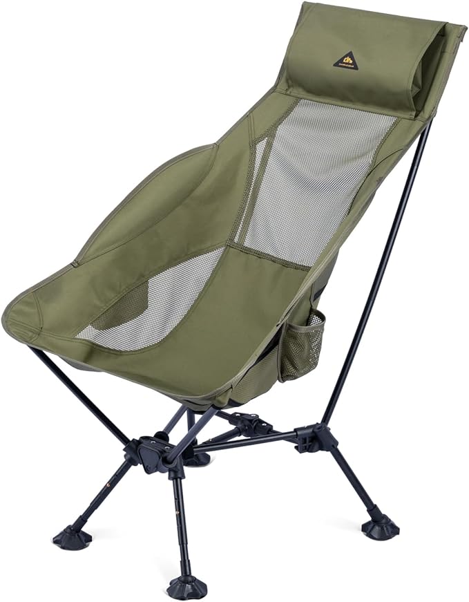 iClimb Ultralight Compact Camping Folding Beach Chair with Anti-Sinking Large Feet (Green - Triangular Frame High Back - 2PC)