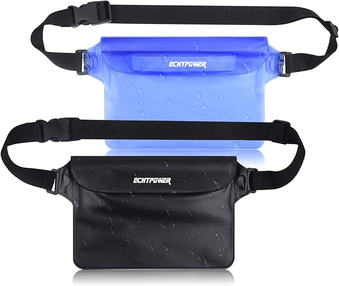 ECHTPower 2-Pack Waterproof Pouch Bag, Waterproof Fanny Pack, Waterproof Dry Bag with Adjustable Waist Strap for Beach Swimming Kayaking Floating Boating
