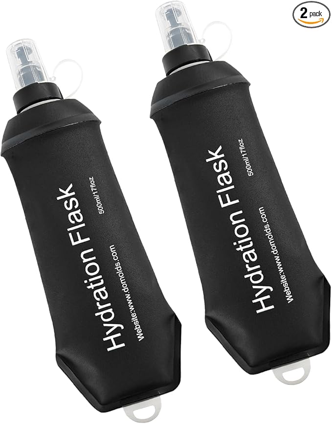 WILDREEDS 500ml Soft Flask, TPU Collapsible Soft Water Bottle for Hydration Pack, Running Vest, Folding Water Bottle for Hiking Cycling Climbing-2Pcs, Black