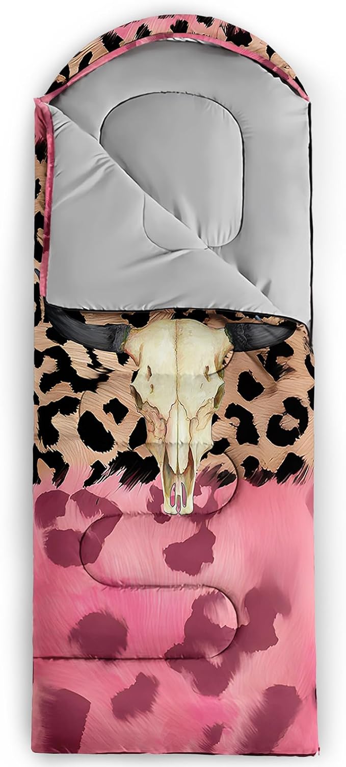 AILONEN Pink Lovely Rabbit Sleeping Bag for Girls Kids Adults,Warm and Cool Weather,Lightweight,Waterproof Backpacking,Cartoon Flowers Printed Bunny Sleeping Bag for Camping