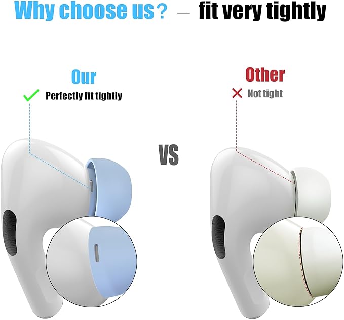 3 Pairs Replacement Ear Tips for AirPods Pro and 2nd Generation with Noise Reduction Hole, Silicone Ear Tips for AirPods Pro with Portable Storage Box and Fits in Charging Case (S/M/L, Light Blue)