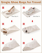 2 Pcs Single Shoe Bags for Travel, 17.3"x8.6" Washable Travel Shoe Bags for Packing in Suitcase, Velvet Dust Bag with Drawstring, Shoe Pouch for Women and Men, Travel and Home Storage (Beige)