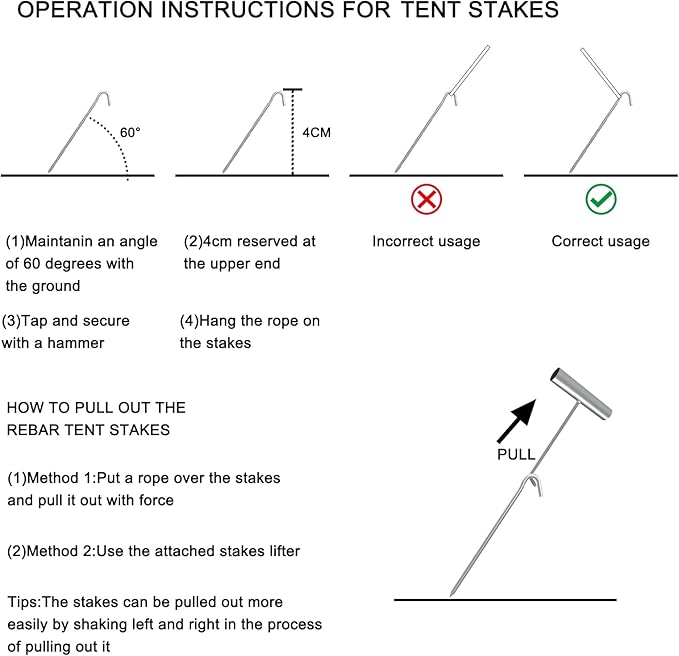 AAGUT Tent Stakes, Tent Stake Metal Garden Edging Fence Hooks Yard Camping Stake Heavy Duty Galvanized 9 Inch (9 Inch Tent Stakes KIT, 50)