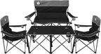 Northroad Folding Camping Chair Set of 4, Portable Collapsible Conversation Set w/1 Sofa, 2 Single Chairs, 1 Table for Family Patio, Outdoor Travel,Beach(Black)