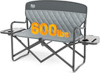 TIMBER RIDGE Double Camping Chair Portable Loveseat, Heavy Duty Folding Camp Couch 2 Person Director Chairs with Cup Holder for Outdoor Lawn Tailgates Picnic Sports Soccer Games Supports 600 lbs Grey