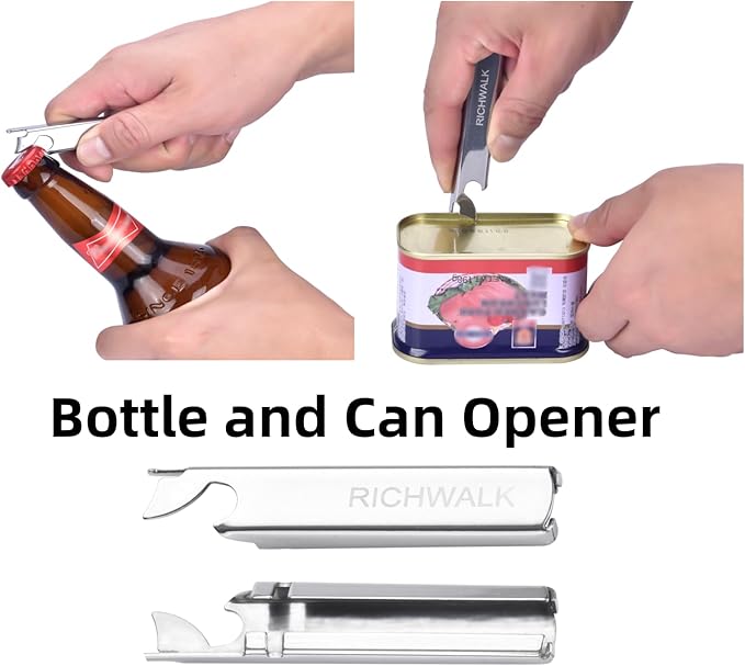 Camping cutlery set 4 pieces Eating utensils spoon fork knife kit flatware multi-tool Camping bottle can opener stainless steel